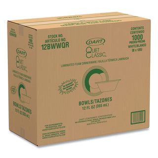 Dart® Quiet Classic Laminated Foam Dinnerware Bowls, 10-12 Oz, White, 125/Pk (DRC12BWWQR)