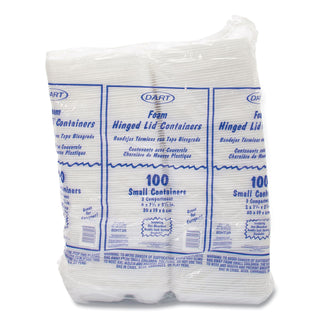 Dart® Carryout Food Container, Foam, 3-Comp, White, 8 x 7 1/2 x 2 3/10, 200/Carton (DRC80HT3R)