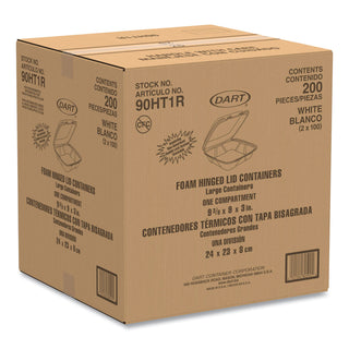 Dart® Foam Hinged Lid Containers, 9 x 9 x 3, White, 200/Carton (DCC90HT1R)