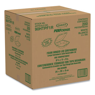 Dart® Foam Hinged Lid Container, 1-Comp, 9 x 9 2/5 x 3, White, 100/Bag, 2 Bag/Carton (DCC90HTPF1R)