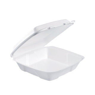 Dart® Foam Hinged Lid Container, 1-Comp, 9 x 9 2/5 x 3, White, 100/Bag, 2 Bag/Carton (DCC90HTPF1R)