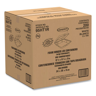 Dart® Carryout Food Container, Foam Hinged 1-Comp, 9 1/2 x 9 1/4 x 3, 200/Carton (DRC95HT1R)