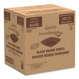 Dart® PresentaBowls Pro Black Square Bowls, 24 oz, Plastic, 63/Bag, 4 Bag/Carton (070248)