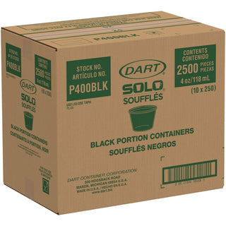 Dart® Polystyrene Portion Cups, 4oz, Black, 250/Bag, 10 Bags/Carton (DCCP400BLK)
