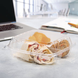 Dart® ClearSeal Hinged-Lid Plastic Containers, 8 1/4 x 3 x 8 1/4, Clear 125/PK 2 PK/CT (DCCC90PST3)