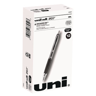 uniball® Signo 207 Retractable Gel Pen, 0.7mm, Black Ink, Smoke/Black Barrel, Dozen (UBC33950)
