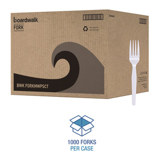 Boardwalk® Mediumweight Polystyrene, Fork, White, 10 Boxes of 100/Carton (BWKFORKMWPSCT)