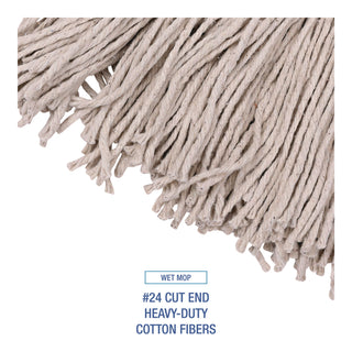 Boardwalk® Cotton Cut End Mop Kit, #24 Natural Cotton Head, 60" Yellow Metal/Plastic Handle (BWK5324C)