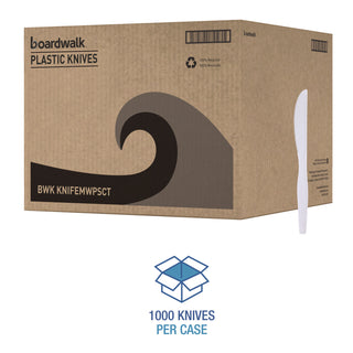 Boardwalk® Mediumweight Polystyrene Cutlery, Knife, White, 10 Boxes of 100/Carton (BWKKNIFECT)