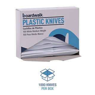 Boardwalk® Mediumweight Polystyrene Cutlery, Knife, White, 10 Boxes of 100/Carton (BWKKNIFECT)