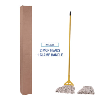 Boardwalk® Cotton Cut End Mop Kit, #24 Natural Cotton Head, 60" Yellow Metal/Plastic Handle (BWK5324C)