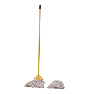 Boardwalk® Cotton Cut End Mop Kit, #24 Natural Cotton Head, 60" Yellow Metal/Plastic Handle (BWK5324C)