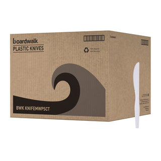 Boardwalk® Mediumweight Polystyrene Cutlery, Knife, White, 10 Boxes of 100/Carton (BWKKNIFECT)