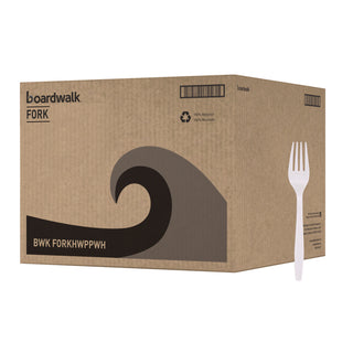 Boardwalk® Heavyweight Polypropylene Cutlery, Fork, White, 1000/Carton (BWKFORKHWPPWH)