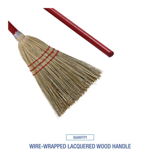 Boardwalk® Corn/Fiber Brooms, Corn/Synthetic Fiber Bristles, 36" Overall Length, Gray/Natural, 12/Carton (BR10016BW)