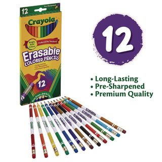Crayola® Erasable Color Pencil Set, 3.3 mm, 2B (#1), Assorted Lead/Barrel Colors, Dozen (CYO684412)