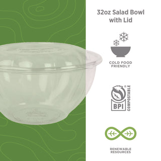 Eco-Products® Renewable and Compostable Salad Bowls with Lids - 32 oz, 50/Pack, 3 Packs/Carton (ECOEPSB32)