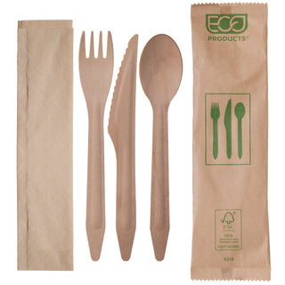 Eco-Products® Wood Cutlery, Fork/Knife/Spoon/Napkin, Natural, 500/Carton (ECOEPS215)