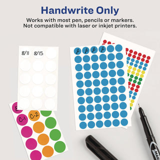 Avery® Handwrite-Only Self-Adhesive "See Through" Removable Round Color Dots, .75" dia., Assorted Colors, 35/Sheet, 29 Sheets/Pack (AVE5473)