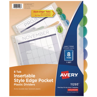 Avery® Insertable Style Edge Tab Plastic 1-Pocket Dividers, 8-Tab, 11.25 x 9.25, Translucent, 1 Set (AVE11293)