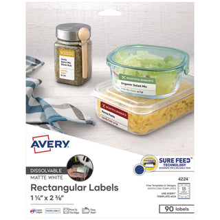 Avery® White Dissolvable Labels w/ Sure Feed, 1 1/4 x 2 3/8, White, 90/PK (AVE4224)