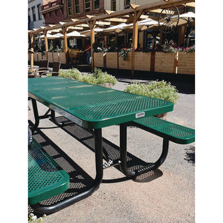 Global Industrial® Expanded Steel Picnic Table, Rectangular, 96 x 62 x 29.5, Green Top, Green Base/Legs (GBE277153GN)