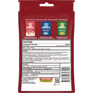 HALLS Triple Action Cough Drops, Cherry, 30/Bag, 12 Bags/Box (CDB27499)