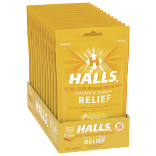 HALLS Triple Action Cough Drops, Honey-Lemon, 30/Bag, 12 Bags/Box (CDB28694)