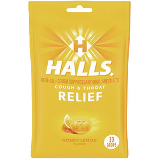 HALLS Triple Action Cough Drops, Honey-Lemon, 30/Bag, 12 Bags/Box (CDB28694)
