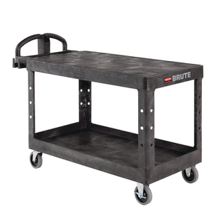 Rubbermaid® Commercial Heavy-Duty Utility Cart with Flat Shelves, Plastic, 2 Shelves, 500 lb Capacity, 25.25" x 54" x 36", Black (RCP4545BLA)