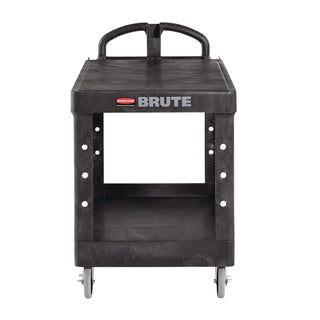 Rubbermaid® Commercial Heavy-Duty Utility Cart with Flat Shelves, Plastic, 2 Shelves, 500 lb Capacity, 25.25" x 54" x 36", Black (RCP4545BLA)