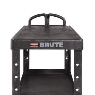 Rubbermaid® Commercial Heavy-Duty Utility Cart with Flat Shelves, Plastic, 2 Shelves, 500 lb Capacity, 25.25" x 54" x 36", Black (RCP4545BLA)