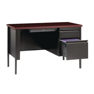 Alera® Single Pedestal Steel Desk, 45" x 24" x 29.5", Mahogany/Charcoal, Charcoal Legs (ALEHSD4524CM)