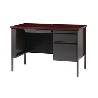 Alera® Single Pedestal Steel Desk, 45" x 24" x 29.5", Mahogany/Charcoal, Charcoal Legs (ALEHSD4524CM)