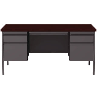 Alera® Double Pedestal Steel Desk, 60" x 30" x 29.5", Mahogany/Charcoal, Charcoal Legs (ALEHSD6030CM)