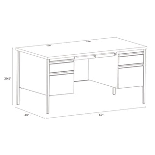 Alera® Double Pedestal Steel Desk, 60" x 30" x 29.5", Mahogany/Charcoal, Charcoal Legs (ALEHSD6030CM)
