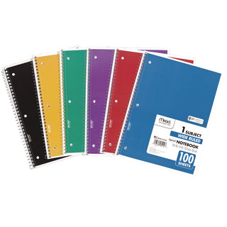 Mead® Spiral Notebook, 1 Subject, Wide/Legal Rule, Assorted Color Covers, 10.5 x 7.5, 100 Sheets (MEA05514)
