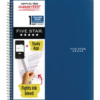 Five Star® Wirebound Notebook, 1 Subject, College Rule, Assorted Color Covers, 11 x 8.5, 100 Sheets (MEA06206)