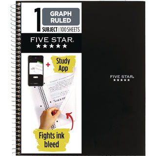 Five Star® Wirebound Notebook, 4 sq/in Quadrille Rule, 11 x 8.5, White, 100 Sheets (MEA06190)