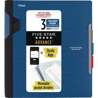 Five Star® Advance Wirebound Notebook, 3 Subjects, Medium/College Rule, Assorted Color Covers, 11 x 8.5, 150 Sheets (MEA06324)