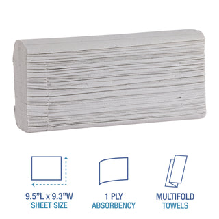 Boardwalk® Boardwalk Green Multifold Towels, 1-Ply, 9.3 x 9.5, Natural White, 250/Pack, 16 Packs/Carton (BWK10GREEN)
