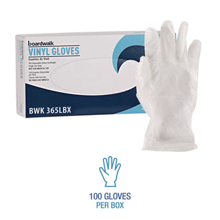 Boardwalk® General Purpose Vinyl Gloves, Powder/Latex-Free, 2.6 mil, Large, Clear, 100/Box (BWK365LBX)