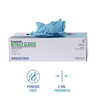 Boardwalk® Disposable Examination Nitrile Gloves, Small, Blue, 5 mil, 100/Box (BWK382SBXA)