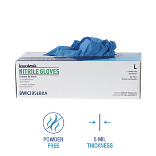 Boardwalk® Disposable General-Purpose Powder-Free Nitrile Gloves, Large, Blue, 5 mil, 100/Box (BWK395LBXA)