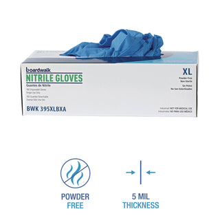 Boardwalk® Disposable General-Purpose Powder-Free Nitrile Gloves, X-Large, Blue, 5 mil, 100/Box (BWK395XLBXA)