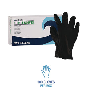 Boardwalk® Disposable General-Purpose Powder-Free Nitrile Gloves, Large, Black, 4.4 mil, 100/Box (BWK396LBXA)
