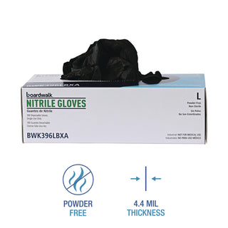 Boardwalk® Disposable General-Purpose Powder-Free Nitrile Gloves, Large, Black, 4.4 mil, 100/Box (BWK396LBXA)