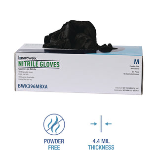 Boardwalk® Disposable General-Purpose Powder-Free Nitrile Gloves, Medium, Black, 4.4 mil, 100/Box (BWK396MBXA)