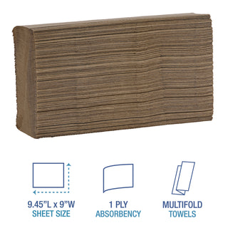 Boardwalk® Multifold Paper Towels, 1-Ply, 9 x 9.45, Natural, 250/Pack, 16 Packs/Carton (6202BW)