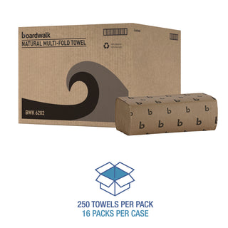 Boardwalk® Multifold Paper Towels, 1-Ply, 9 x 9.45, Natural, 250/Pack, 16 Packs/Carton (6202BW)